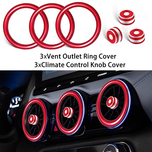 for Nissan Sentra 2025 2024 2020-2023 Accessories Knob Cover Set - Volume Tune Knob Covers, Air Conditioner, Air Vent Outlet Rings/Covers Push Start Stop Button Ring Trim for Sentra, 12Pcs (Red)
