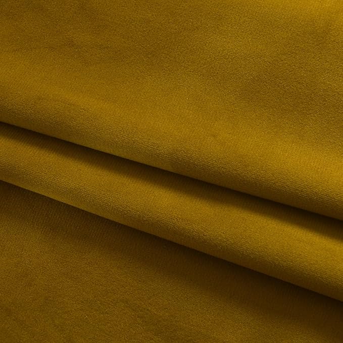 Roslynwood Luxury Soft Olive Yellow Velvet Curtains 84 inches Long Back Tab Thermal Insulated Blackout Window Drapes for Living Room/Bedroom/Dining Room, W52 x L84,2 Panels