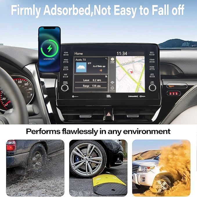 Car Phone Holder for Toyota Camry 2021 2022 2023 2024 Accessories Apply to 9 Inch Touch Screen 15W Fast Wireless Charger Screen Fixed Clip Cell Phone Mount Hands-Free 360 Degree Rotation