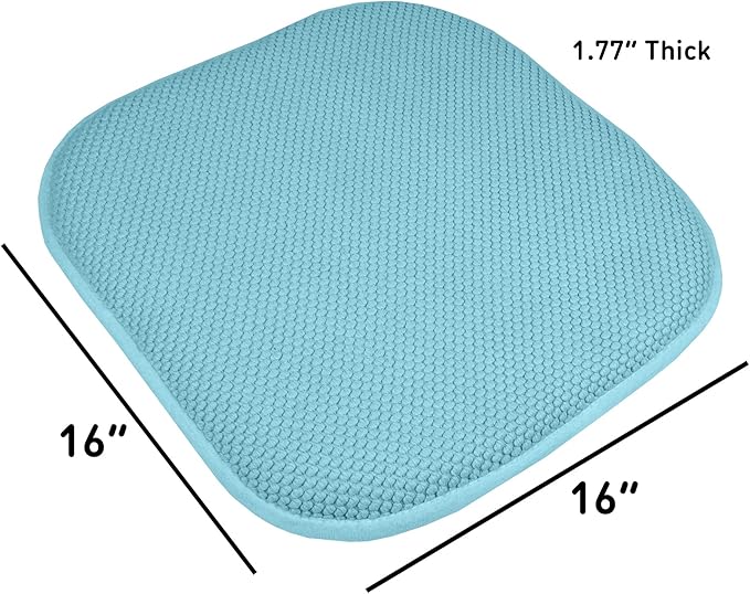 Sweet Home Collection Chair Cushion Memory Foam Pads Honeycomb Pattern Slip Non Skid Rubber Back Rounded Square 16" x 16" Seat Cover, 2 Pack, Teal