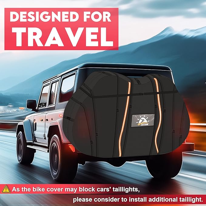 Zettum Bike Cover for Transport 1 Bike - 600D Travel Bike Covers for Bikes on Rear Bike Rack Waterproof & Heavy Duty, Outdoor Full Bicycle Rack Cover for Single Bikes on Car Hitch Storage