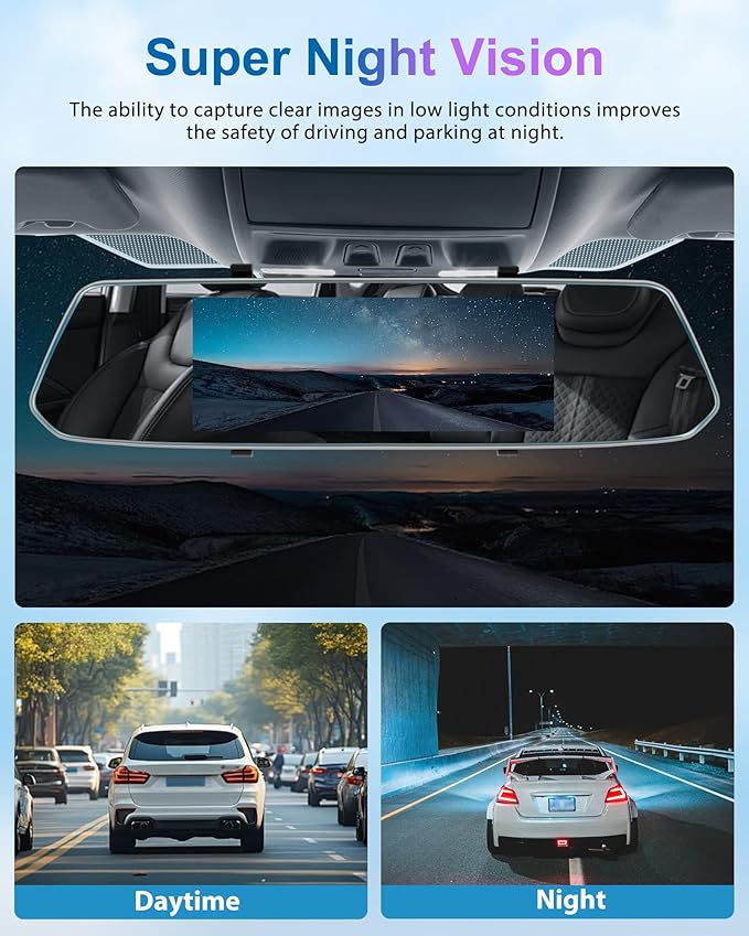 Podofo Mirror Dash Cam for Cars,7" Rear View Mirror 1080P Front and Rear View Dual Cameras,Super Night Vision,Parking Assistance,Loop Recording,Motion Detection,Waterproof Backup Camera for Cars+64G