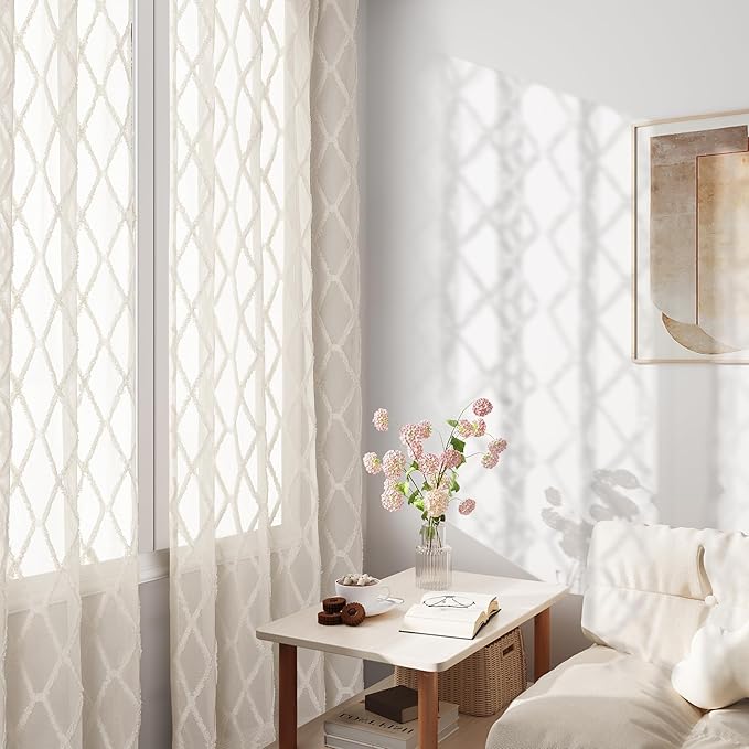Hokibero Beige Curtains 132 Inches Long for Living Room Back Tab Sheer Curtains Farmhouse Country Light Filtering Custom Made Extra Long Drape for 2 Story Window Floor Ceiling 11FT
