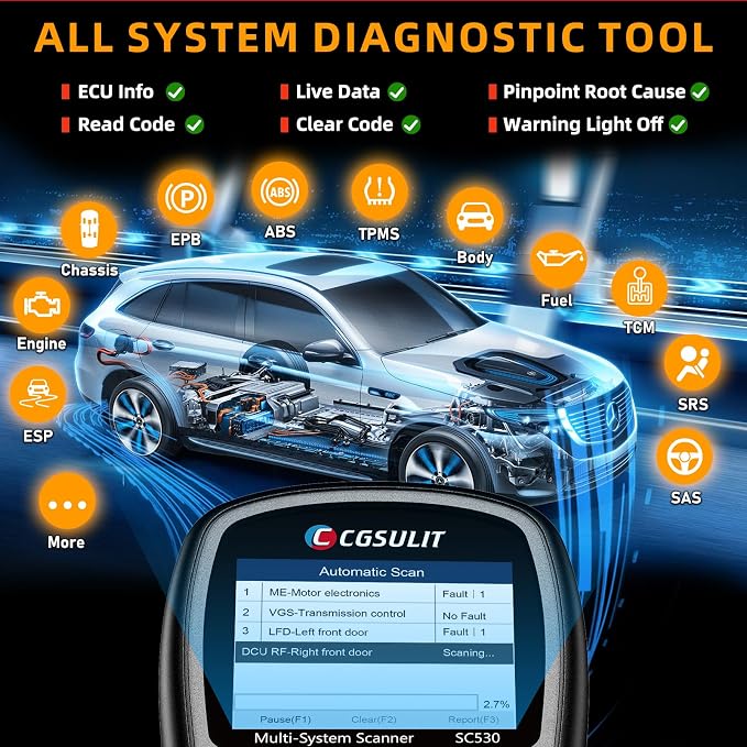 CGSULIT SC530 Pro OBD2 Scanner Diagnostic Scan Tool for Mercedes Benz, 2025 Full System Car Code Reader with 20+ Services, ABS Bleed, Oil/EPB/SRS/SAS/TCM/BMS/T-hrottle Reset, Auto VIN, Free Update