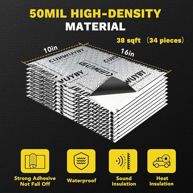 Sound Deading Material for Cars, 80mil (2mm) 38 sqft (3.53 sqm) Car Sound Deadening Mat, Butyl Automotive Sound Deadener, Noise Insulation and Vibration Dampening Material (34 pcs)