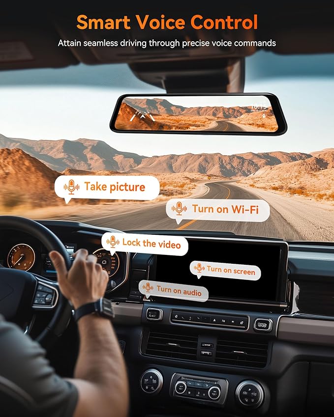WOLFBOX G840H 12'' Mirror Dash Cam with ADAS and BSD, 2.5K Rear View Mirror Camera Front and Rear, 5.8GHz WiFi, Voice Control, Parking Monitor, Included GPS, Loop Recording (SD Card Not Included)