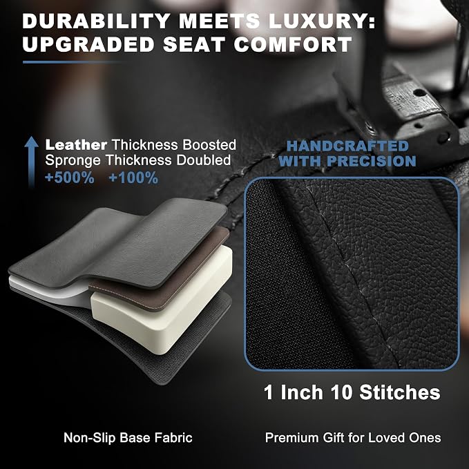 for Dodge RAM 1500 2500 3500 2012-2026 Full Set Seat Covers | Custom Fit Faux Leather Breathable Cooling Truck Bighorn Laramie Tradesman Crew Cab, Seat Protectors(5 Seats, Black & Grey)