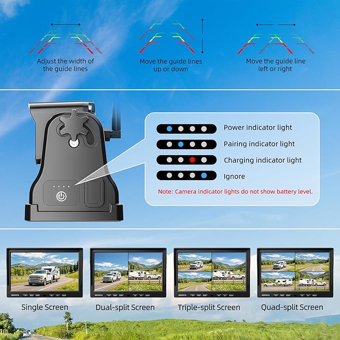 3 Magnetic Wireless Backup Camera with HD 1080P 10" DVR Monitor, 1-Rear View 2-Side View Cameras Wireless System for RV Trailer Trucks, Built-in 9600mAh Battery,Night Vision,Recording- ZEROXCLUB BC103