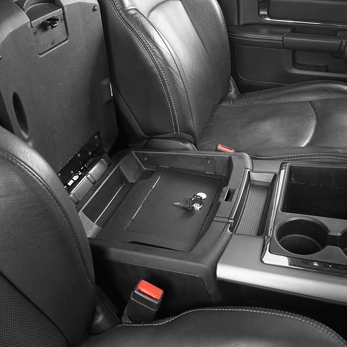 Hooke Road RAM 1500 Security Console Safe Locking Vault Box Center Console Interior Storage for Dodge RAM 1500 09-18 Pickup Truck