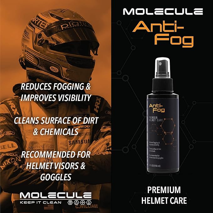 Molecule Matte Helmet Care Kit | Premium Helmet Care | Includes Anti-Fog, Matte Detailer, Refresh, Rain Repel | Cleans and Details Matte Finish Helmets, Visors, and Goggles | 4 Ounce (1 Kit)