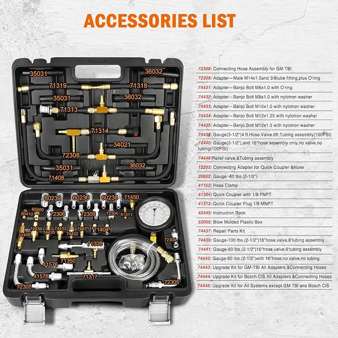 0-140PSI Fuel Injector Injection Pump Pressure Tester Gauge Kit Car Tools