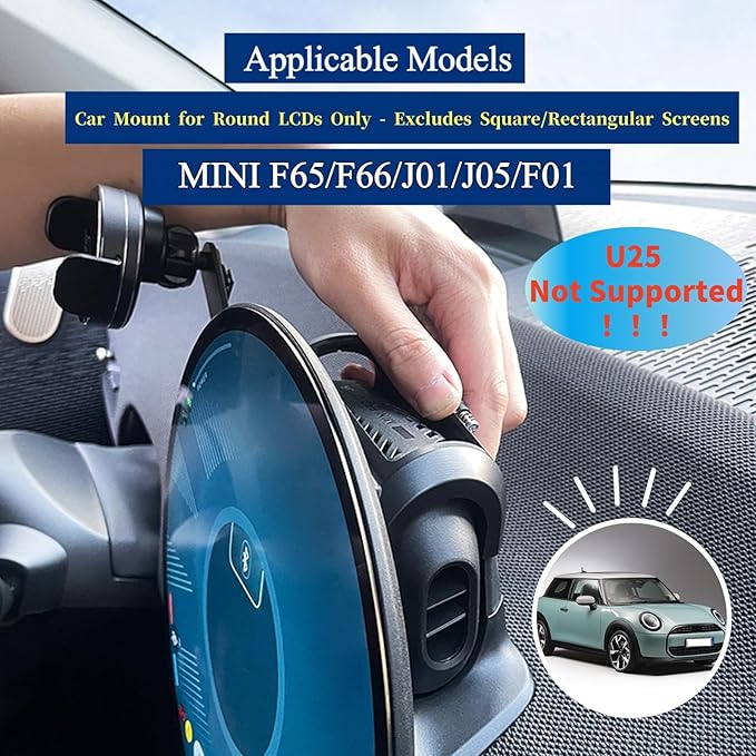 Persevere Car Phone Holder for Mini Cooper F65 F66 J01 J05 F01, Only for Circular Display Screen, 360° Rotatable Phone Mount for 4-6.9'' Smartphones, U25/Rectangular LCDs Not Supported, Manual Left