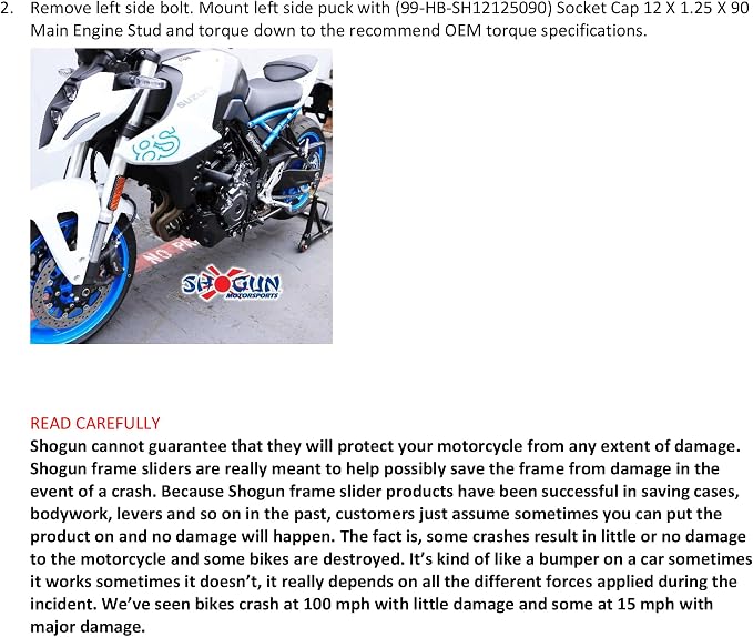 Shogun USA Made Suzuki GSX-8S GSX 8S GSX8S 2023 2024 2025 2026 Black No Cut Frame Slider Kit - 750-5669