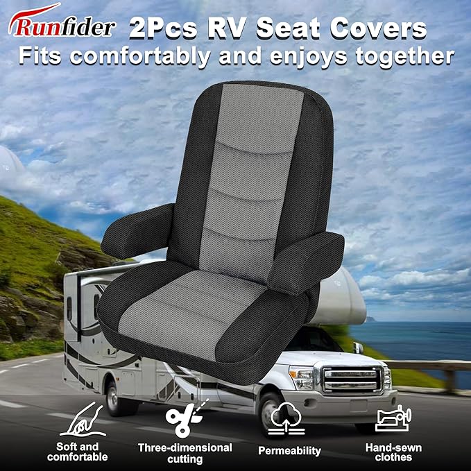 RV Seat Covers for Captains Chairs 2 Pack Class A Motorhome Seat with Arm Rest Covers Universal Fit Non-Slip Breathable Mesh Knit Gray