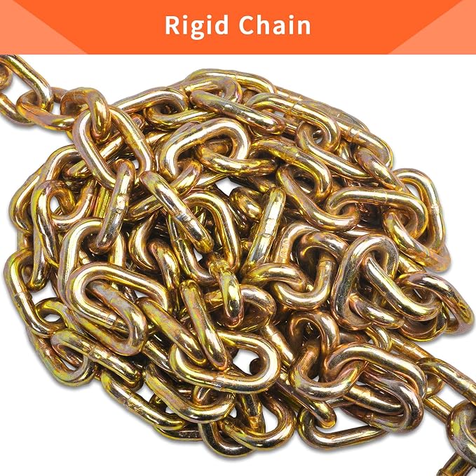 5/16" Grade 70 V-Type Transport Tow Chain 10 Ft w/J-Hooks Long Shank Legs for Flatbed Truck Tie Trailer Tractor Car Wrecker Tow Chain,3700 Lbs Working Load Limit,G70 Steel Towing Chain Bridle