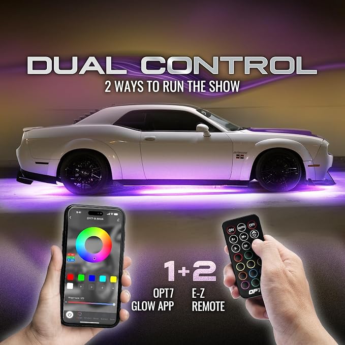 OPT7 10ft Extension Wire & Flexible Underglow Bundle Kit for Truck, with App & Remote Control, Waterproof Flexible LED Light Strips, Exterior Neon Underbody Lights