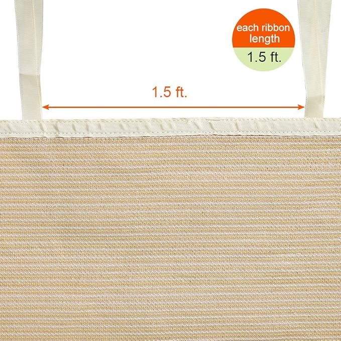 Shatex Shade Panel 8' x 12' Block 90% of Sunlight with Ready-tie up Ribbon for Gazebo Porch, Wheat