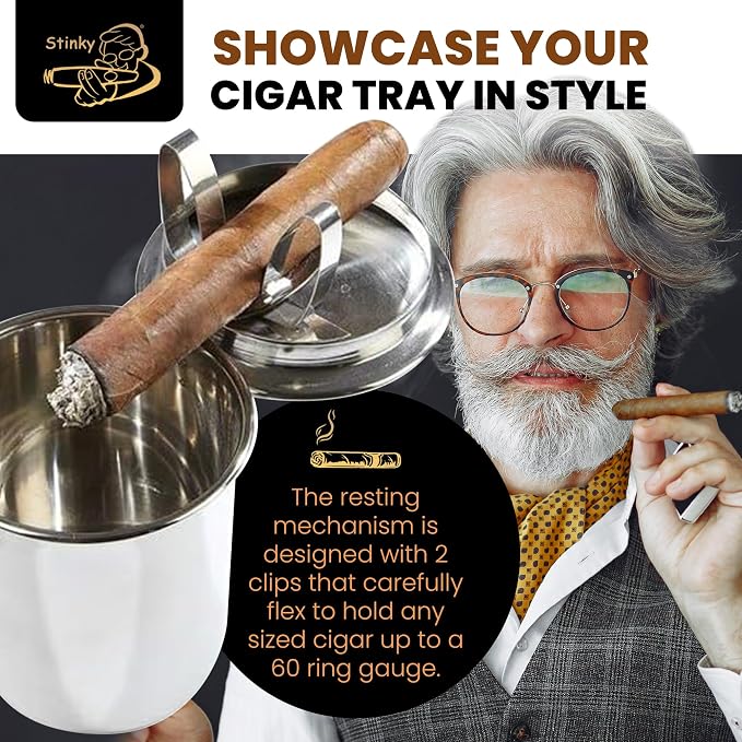 Stinky Cigar Car Ashtray, Stainless Steel | Premium Stainless Steel Ashtray Cup with Spring Clip Mechanism for All Cigar Sizes - Perfect On The Go Accessory for Cigar Enthusiasts and Automobiles