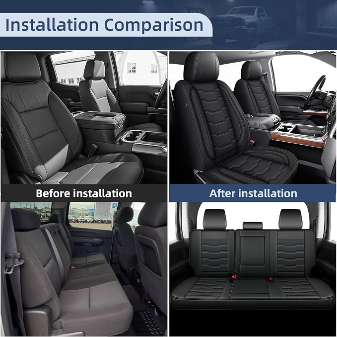 AOMSAZTO Seat Covers Fit for Chevy Silverado 2007-2026 Custom Fit for Chevrolet Silverado GMC Sierra 1500 2500HD 3500HD Crew Double Extended Cab Full Set Truck Pickup Car Seat Covers (5 Seats, Black)