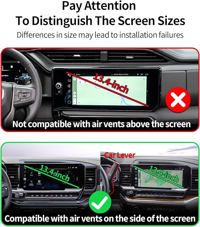 Wireless Charging Car Phone Holder for Chevrolet Silverado 1500 2022-2026/Silverado 2500 HD 2024-2026/GMC Sierra 1500 2500HD 2023-2025, 13.4" Screen Fixed Clip