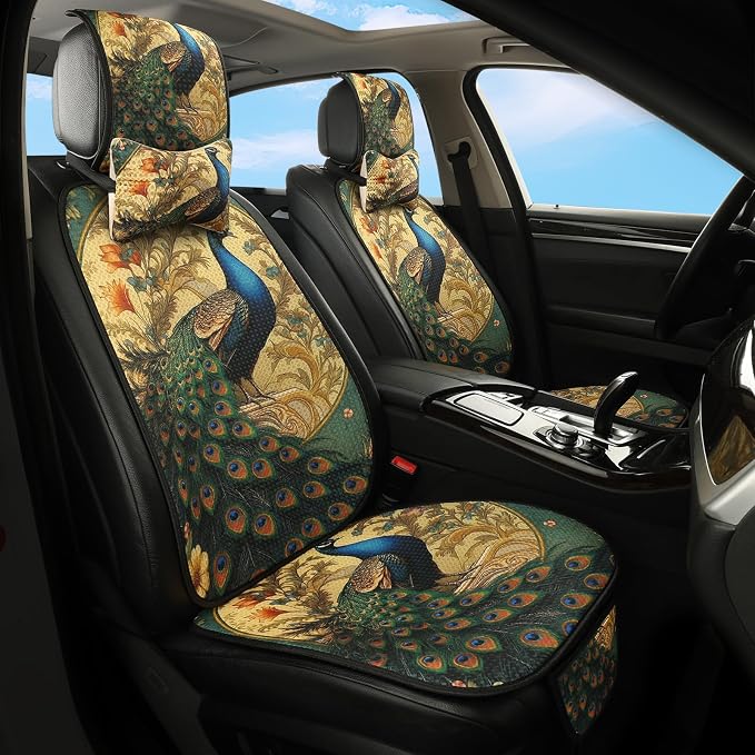 Car Seat Covers Set, 5 - Seat Full Set with Headrest,Peacock Honeycomb Knit Fabric, Breathable & All - Season Universal Automotive Seat Protectors