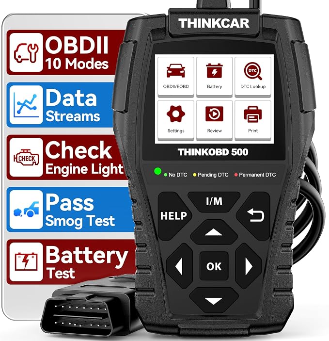 THINKCAR Thinkobd 500 OBD2 Scanner Check Engine Car Code Reader, Full OBD II CAN Diagnostic Scan Tool, Read and Clear Error Codes, Live Data, Vehicle Report, 2.8 Inches Dispaly