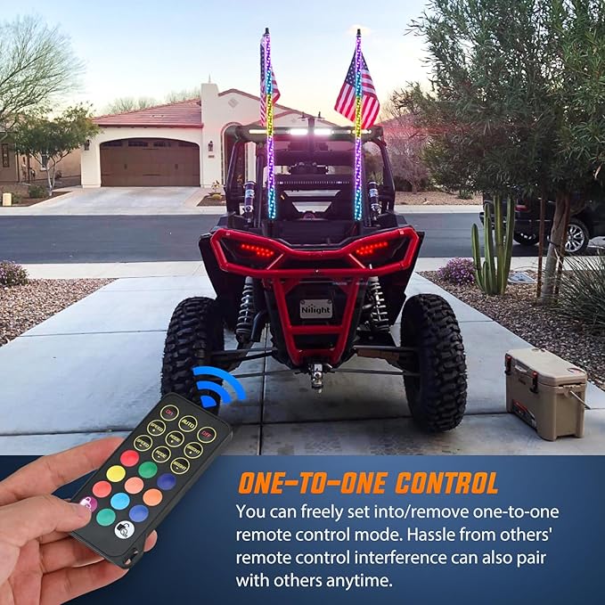 Nilight 1PC 3FT Spiral RGB Led Whip Light with Spring Base Chasing Light RF Remote Control Lighted Antenna Whips for Can-Am ATV UTV RZR Polaris Dune Buggy Offroad Truck, 2 Years Warranty