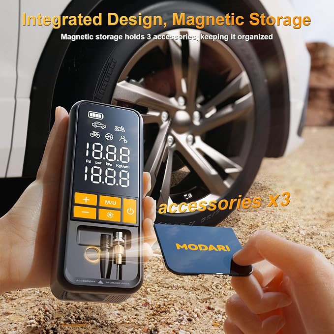 MODARI Tire Inflator Portable Air Compressor - 160 PSI Portable Tire Inflator for Car, Auto Shut-Off, Cordless Tire Inflators with Gauge for Car, Pickup, Bike and More, Black