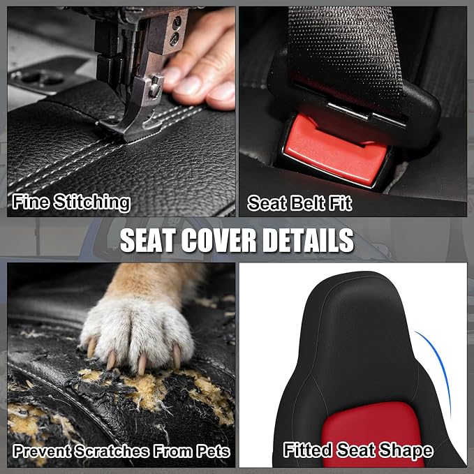 SAPUBK Custom-Fit Front Seat Covers Replace for 2005-2013 Chevy Corvette C6, Driver and Passenger Premium Leather with Composite Soft Foam Lining Seat Cover