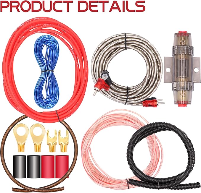 8 Gauge Audio Amplifier Installation Wiring Systems KIT,Make Connections and Brings Power to Your Radio, Subwoofers and Speakers
