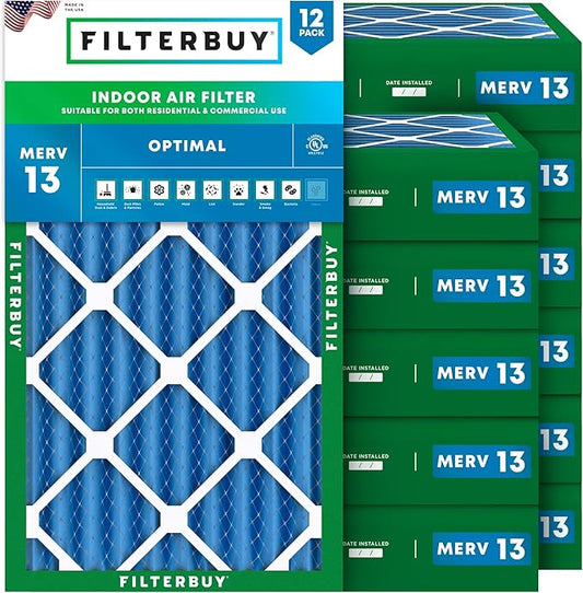 Filterbuy 16x24x4 Air Filter MERV 13 Optimal Smoke & Allergy Defense (12-Pack), Electrostatic Pleated HVAC AC Furnace Filters Replacement (Actual Size: 15.38 x 23.38 x 3.63)
