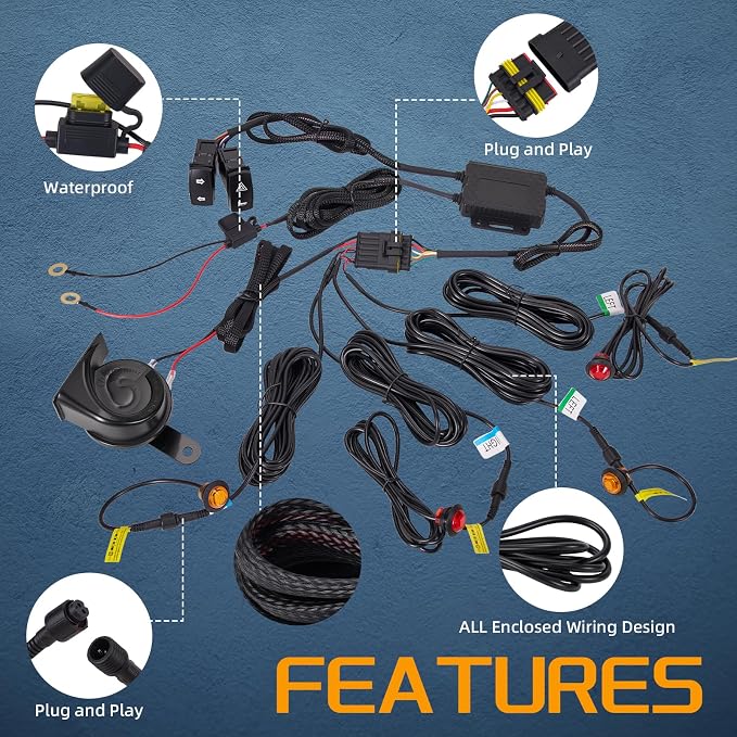 UTV Turn Signal Kit with 110DB Horn ATV Street Legal Kit | Plug and Play UTV ATV Blinker with Rocker Switch, Street Legal Kit Compatible with Polaris, Can Am, CFMOTO, Arctic Cat-4