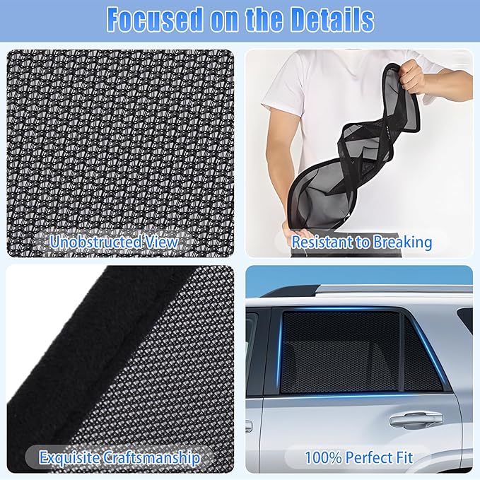 ZATOOTO Car Window Shades Toyota 4Runner 2017-2024 for Rear Window | Sun Shade for Baby & Pets | Blocks 99% UV Rays & Heat | Breathable Mesh for Privacy & Bug Protection | Camping & Travel
