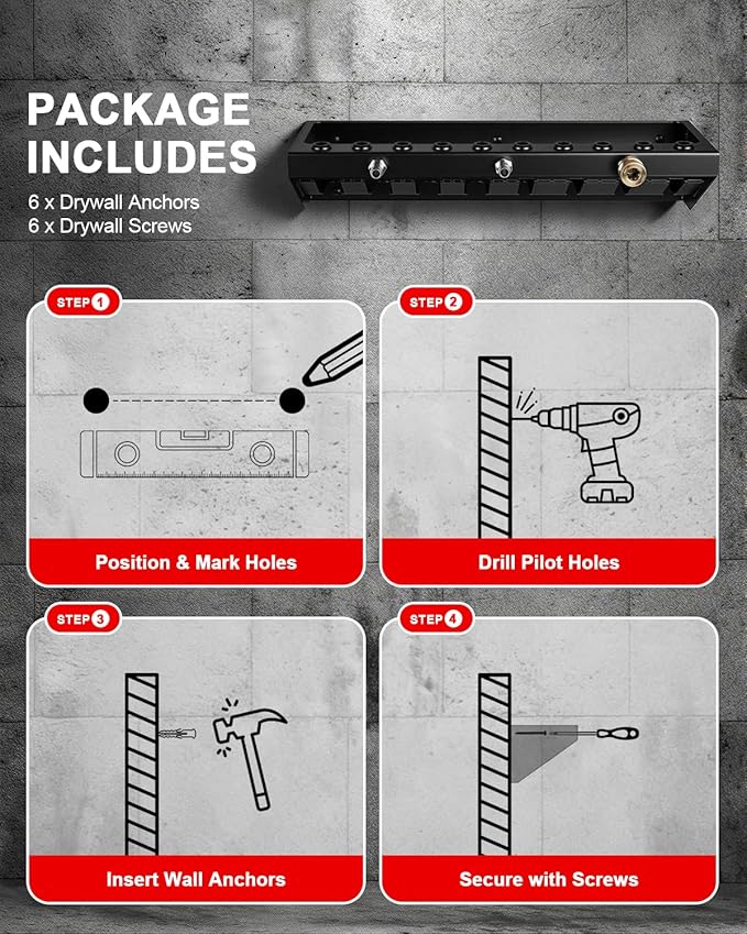 Pressure Washer Gun Holder with 1/4 Inch Quick Connector, Wall Mount Organizer for Foam Cannon, Nozzles and Extension Wands