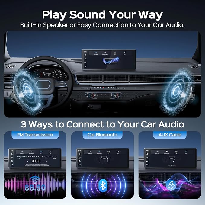 TECXERLLON 8.9" Wireless CarPlay Screen for Car, Portable Apple CarPlay & Android Auto Display with Magnetic Mount, 1080P Backup Camera, Bluetooth 5.0, Plug & Play, Voice Control, Mirror Link