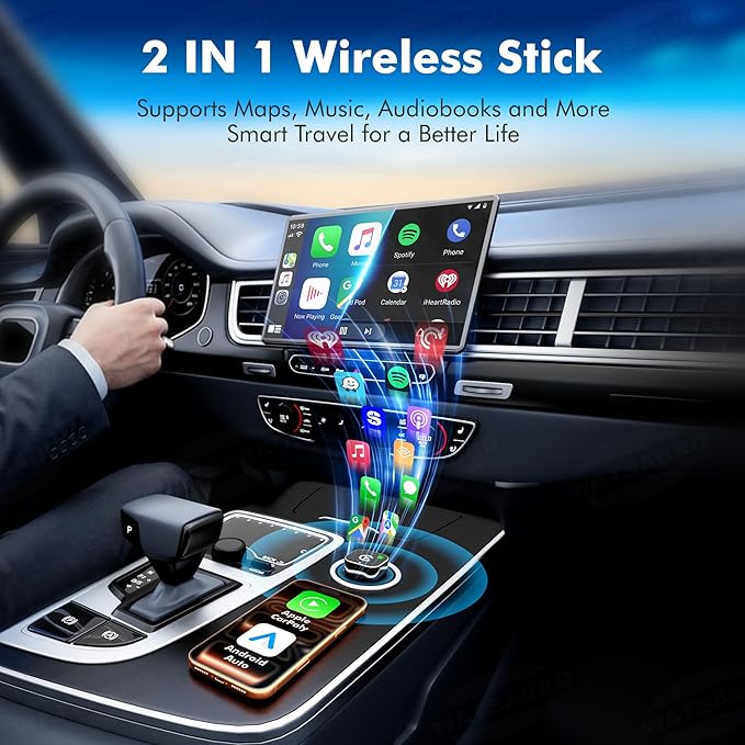 2026 Upgraded 2-in-1 Wireless CarPlay Adapter for iPhone & Android Auto, Plug and Play, Convert Wired to Wireless, Fast Auto-Connect & No Latency, USB-A/USB-C for 98% Factory Wired Cars