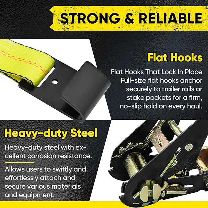 4 Pack Car Tie Down Straps for Trailers - 2" x 96" - 9900LBS Break Strength - Heavy Duty Tire Ratchet Straps with Flat Hooks for Hauling UTV, SUV, Truck, Any Cars
