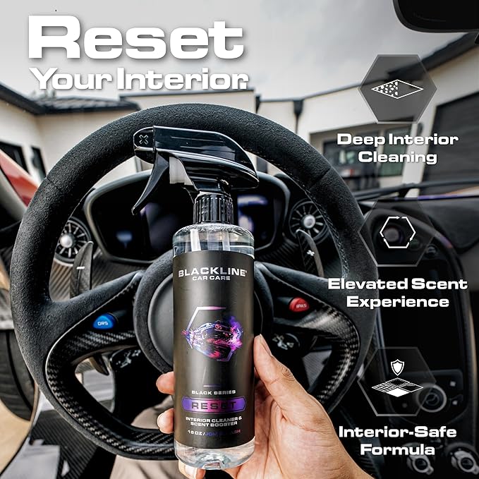 Blackline Luxury Scented Leather Interior Car Cleaner Reset Deep Cleans & Deodorizes All Surfaces, pH-Neutral High-Foam Formula, Long-Lasting Premium Fragrance and Deodorization for Car - JDM Squash