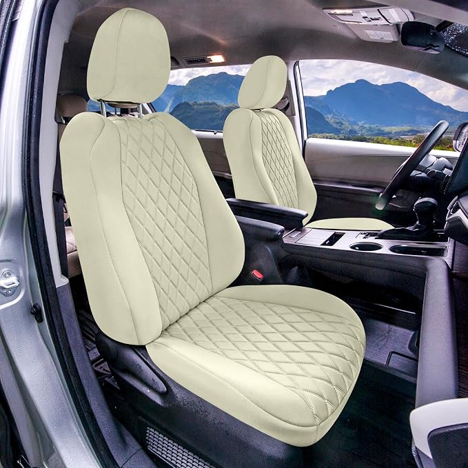FH Group Custom Fit Car Seat Covers Specifically Made for Toyota Sienna 2021-2024, Solid Beige Ultraflex Neoprene Front Set Automotive Seat Covers, 7-8 Seater SUV Seat Covers, Toyota Accessories