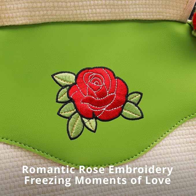 Universal Car Seat Covers, Handmade Floral Green & Red Rose Design Cushion, Cute Interior Seat Cover for Cars, SUVs & Trucks,Car Accessories Gift for Women (1-Piece)