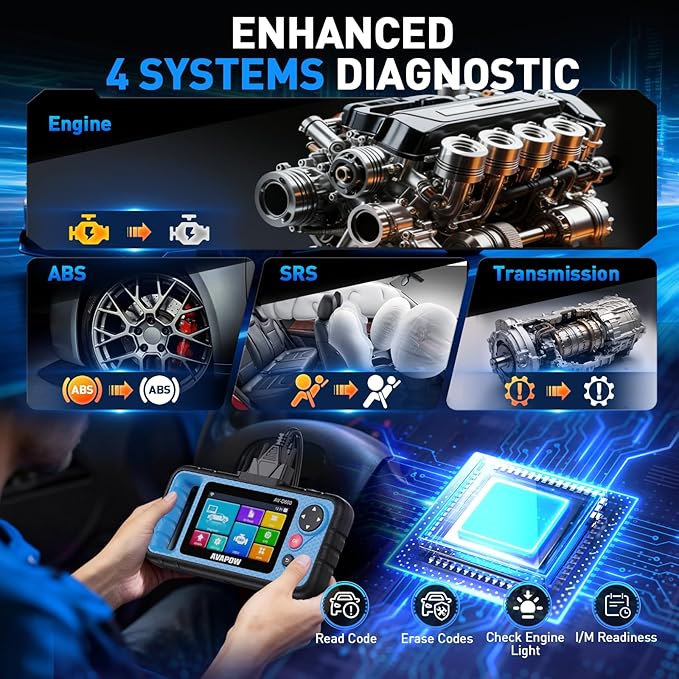 AVAPOW AV-D600 OBD2 Scanner – 4 Systems Diagnostic for Engine/Transmission/SRS/ABS, with Oil/EPB/Battery Reset, Auto VIN Car Code Reader, Lifetime WiFi Updates, Works with 7000+ Vehicles
