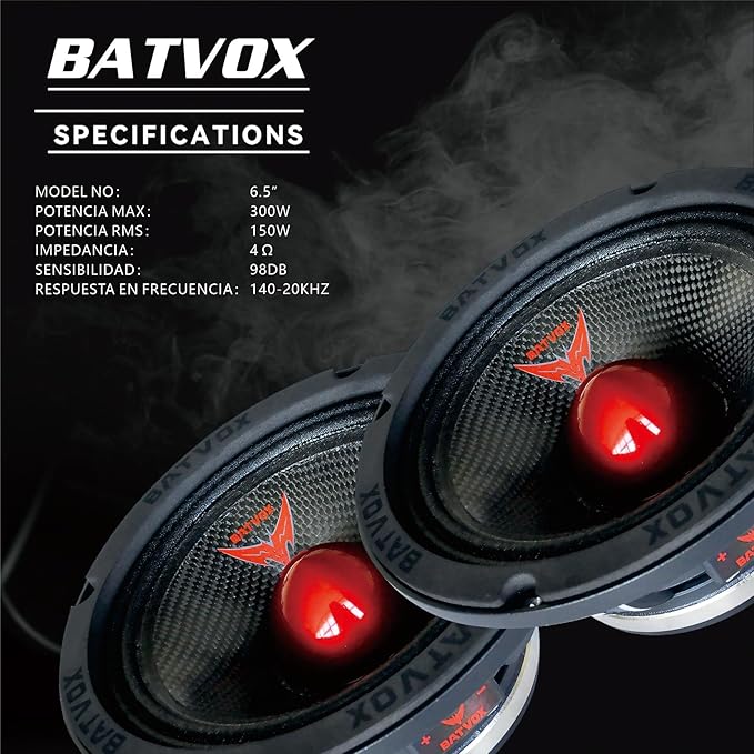 MX65S1 Loudspeaker 6.5 Inch Midrange 600 Watts 4 Ohms Red Bullet, Premium Quality Audio Door Speakers for Car or Truck Stereo Sound System, Black (1 Speaker)
