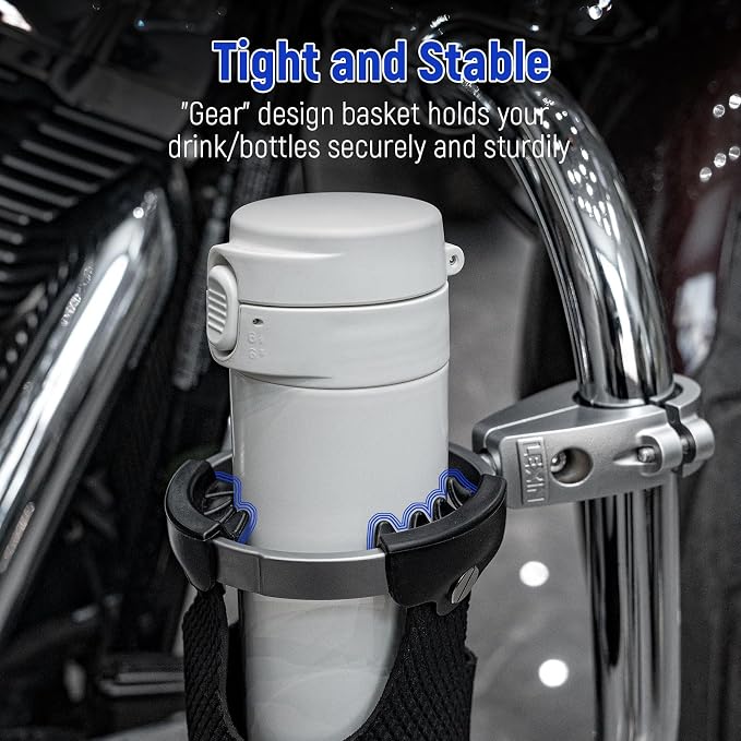 LEXIN LX-C3 Motorcycle Cup Holder with 360°swivel ball-Mount, Large Boat Drink Holder with Basket, Metal Handlebar Mount for Motorcycle Passenger/ATV/Scotter/Harley, Fits Handlebar 7/8'' to 1 1/4''