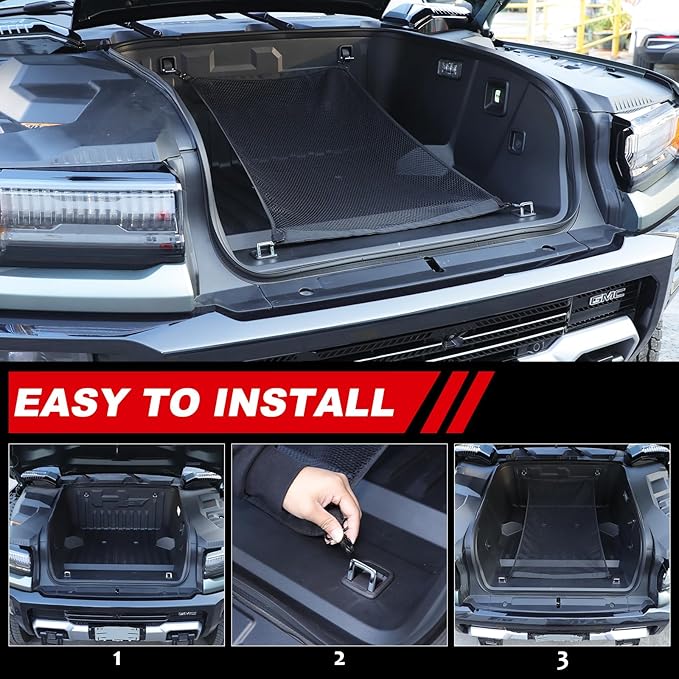 Front Trunk Cargo Net for Hummer EV Accessories Envelope Style Storage Stretchable Highly Elastic Front Trunk Cargo Net for Hummer EV SUV Pickup 2022-2024 2025 Double Mesh Netting with Metal Hooks