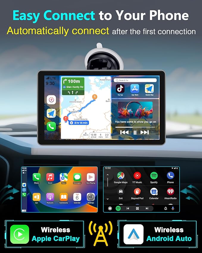 Thybro Portable Apple Carplay with Backup Camera: Plug-Play 15-Mins DIY Installation Carplay Screen - Compatible with 99% of Older Cars Upgraded - Wireless Seamless Connection for Apple/Android Auto