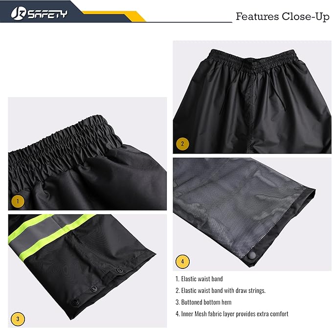 JKSafety Hi-Vis Reflective Safety Rain Jacket and Pants for Men Women Waterproof Rain Gears for Farming Fishing Work HV Rain Suit with Inner Mesh Lining and Pockets (117-Black XXL)