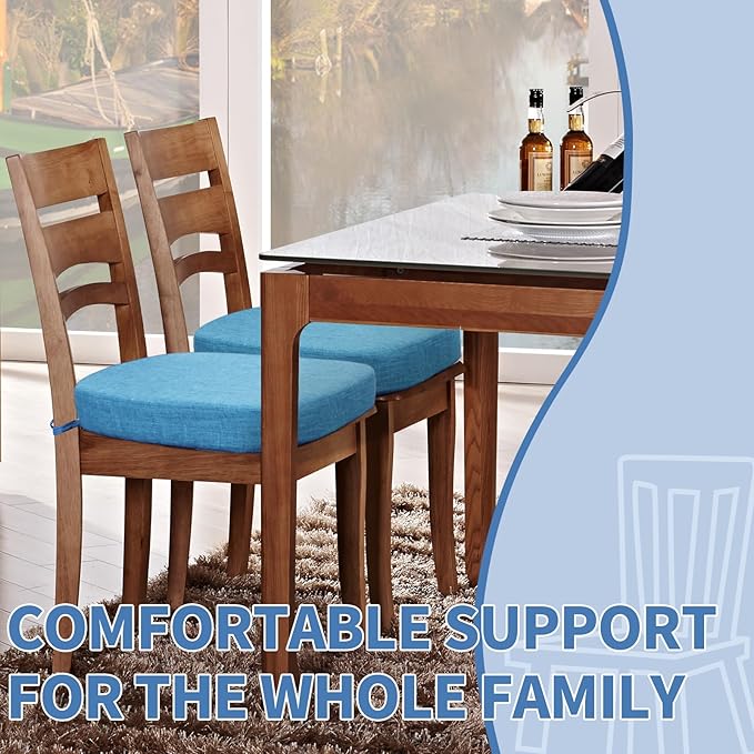 BUYUE Thickened 2.5" Friendly Woven Fabric Dining Chair Cushion, U-Shape High Density Foam Comfortable Chair Pad for Kitchen, Slip Resistant Indoor Seat Cushion (1 Piece, Light Blue)