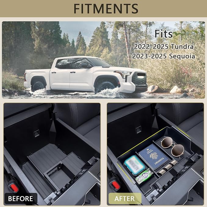 JDMCAR Dashboard Tray and Half-Sized Center Console Organizer Tray Compatible with 2022 2023 2024 2025 Toyota Tundra Accessories and 2023-2025 Toyota Sequoia