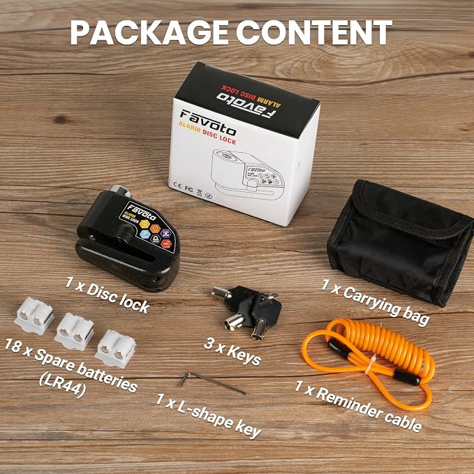 Favoto Motorcycle Cover 96.5 inches Length + Favoto Alarm Disc Lock, 3 Keys and 18 Batteries
