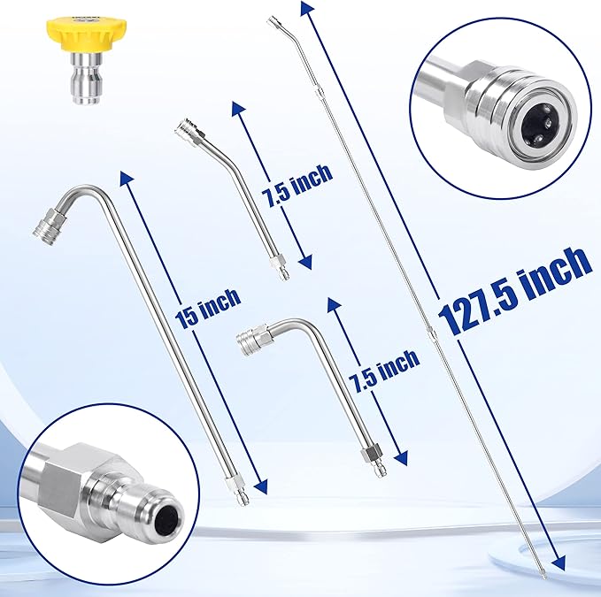 M MINGLE Pressure Washer Extension Wand - 120" Upgrade Power Washer Lance - Pressure Washer Accessories with 5 Nozzle Tips - 30°/90°/120° Curved Rod, 1/4" Quick Connect